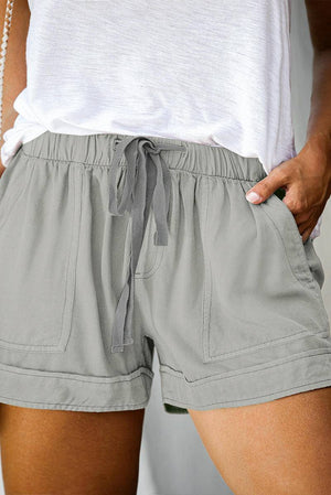 Solid Plus Size Elastic Waist Drawstring Pocket Shorts