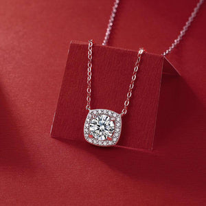 925 Sterling Silver Square-Shaped Moissanite Pendant Necklace