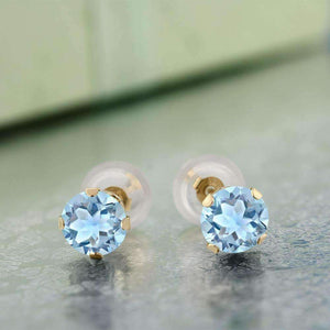 1.20CTW Genuine Sky Blue Topaz Gem 10K Yellow Gold Stud Earrings for Women