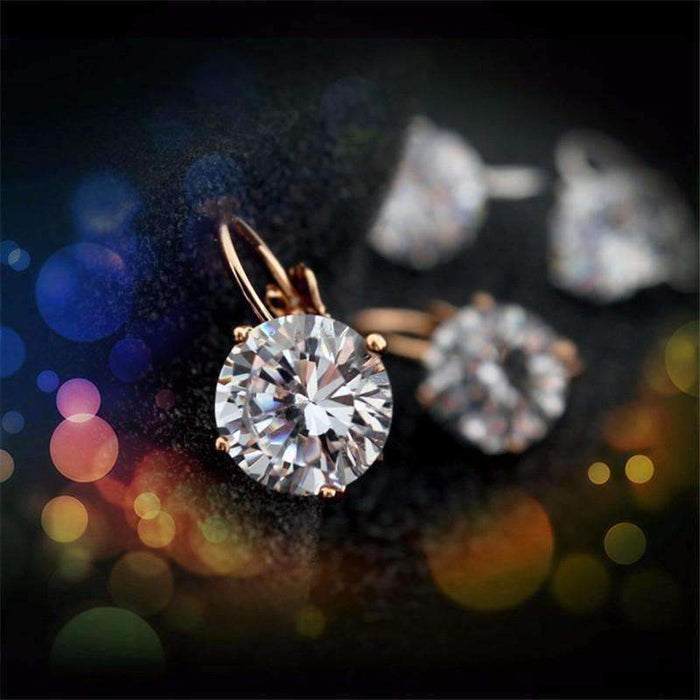 14K Gold Plated Bold 7 CTW Solitaire CZ Leverback Earrings in Yellow, Rose or White Gold for Woman