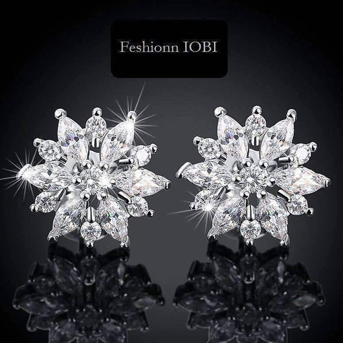 18K Gold Plated Brilliant Austrian Crystal Flower Earrings for Woman Special Occasions Casual or Dressy