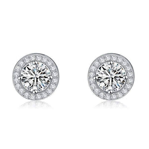 Perfect Halo 18K White, Yellow, Rose Gold Plated 3.32 Tcw Round Cut Simulated Diamond CZ Stud Earrings For Women, for Any Occasion.