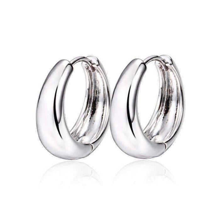 Smooth 14K White Gold Plated Bold Huggie Hoop Classic and Modern Earrings for Women Hers Special Occasion Every Day Wear