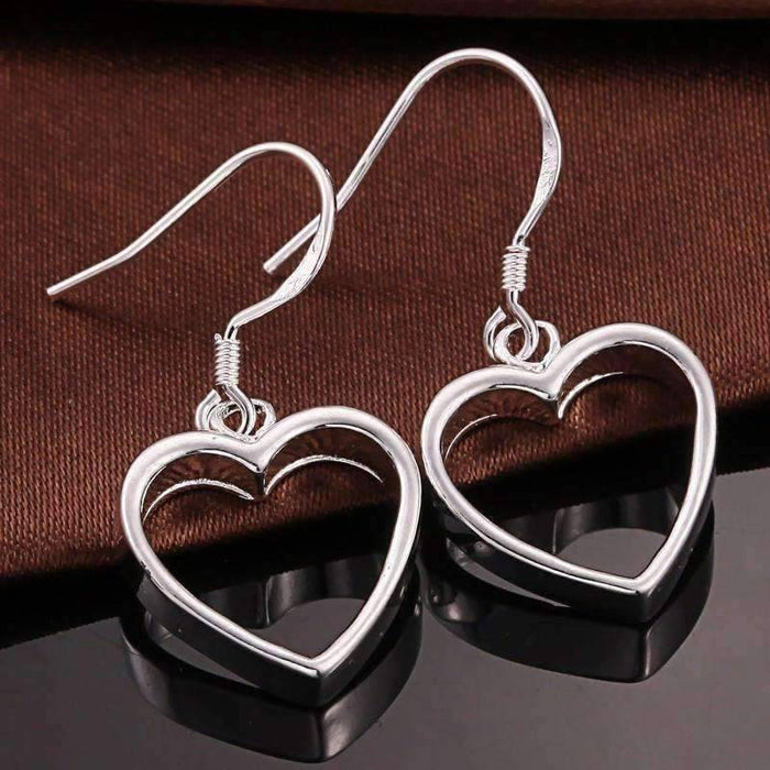 Silver Dangling Heart 3D Earrings for Women by Feshionn IOBI