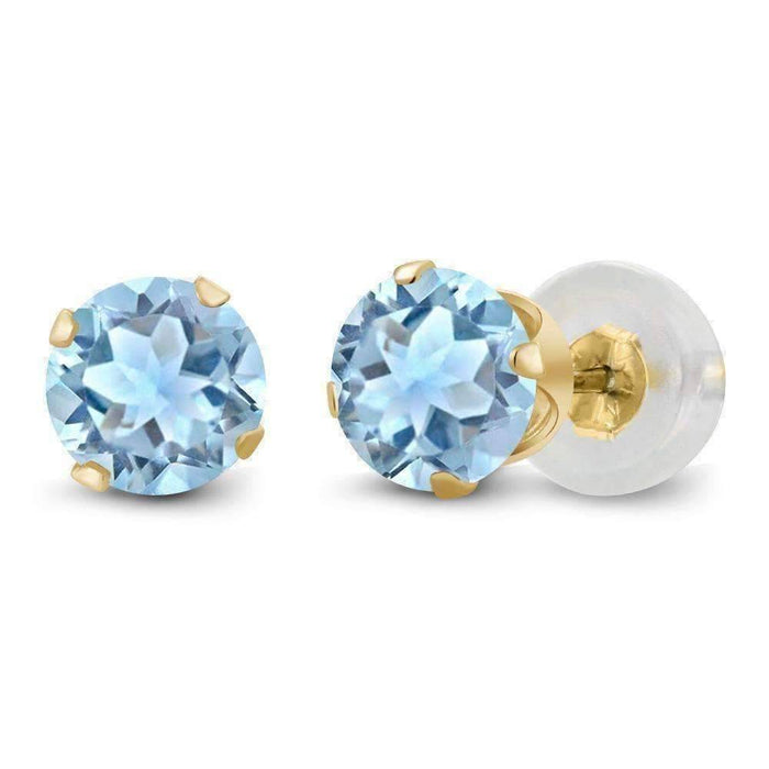 1.20CTW Genuine Sky Blue Topaz Gem 10K Yellow Gold Stud Earrings for Women