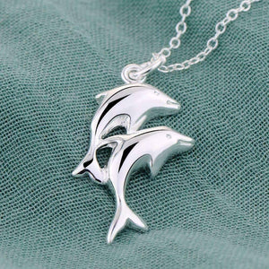 Double Dolphin Silver Necklace for Women