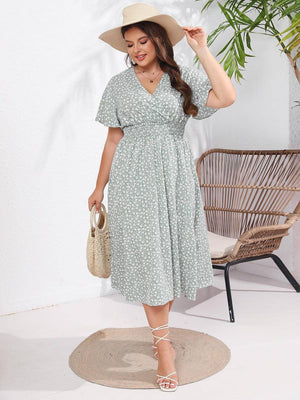 Ditsy Floral Ruffle Crisscross Shirring Dress