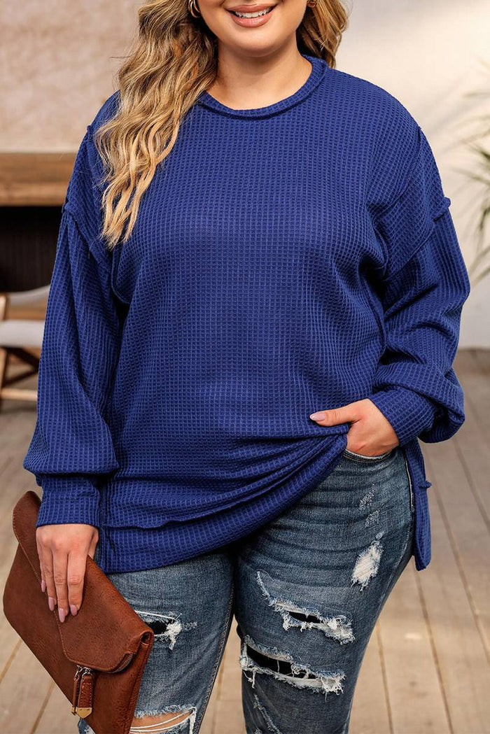 Plus Size Waffle Knit Oversized Exposed Seam Top