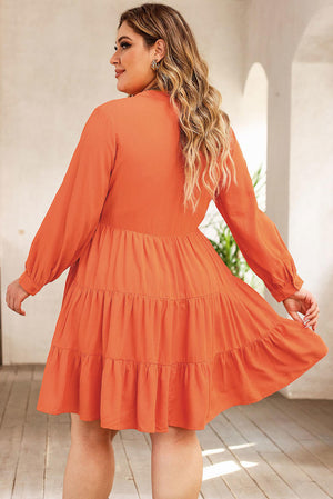 V Neck Embroidered Tiered Ruffle Dress