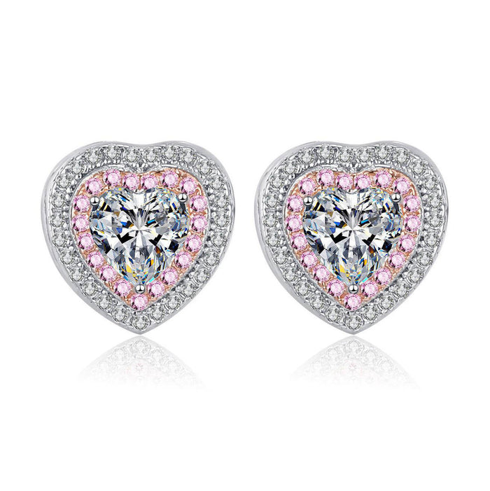 Pink Heart-Shaped Moissanite Stud Earrings