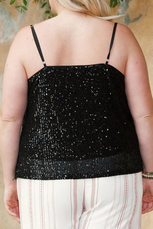 Plus Size Drape Neck Sequin Tank Top