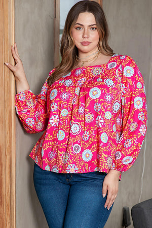 Plus Size Square Neck Floral Blouse