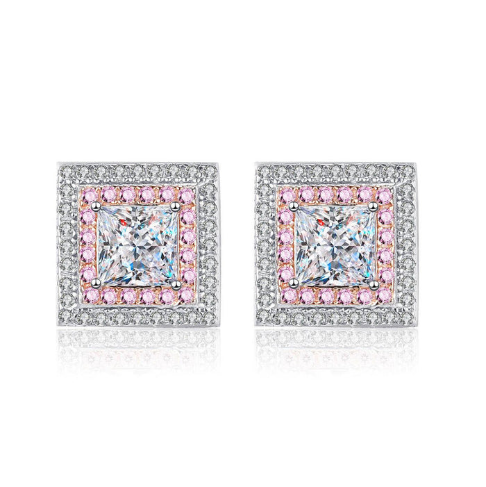 Rose Gold Square-Shaped Moissanite Stud Earrings